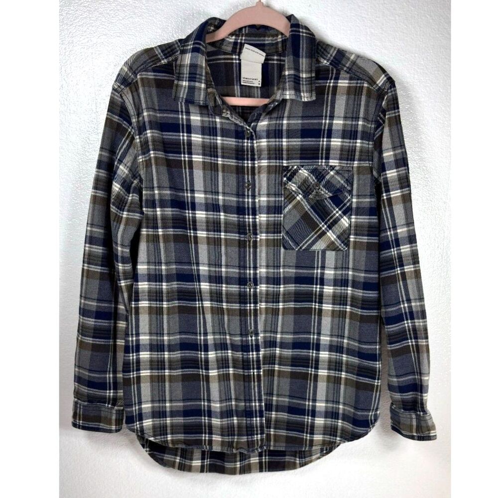 Womens North Face Blue Gray Plaid Flannel Size Medium